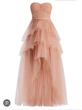 Elegant Strapless Layered Tulle Dress in Blush Café Color